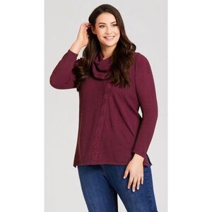 Avenue Sweater Womens Sz 18/20 Berry Pullover Lace Up Cowl Neck Stretch Knit NWT